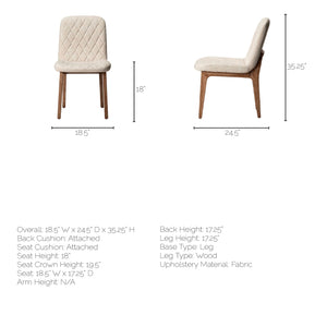 Diamond Tuffed Cream Fabric Wrap with Brown Wood Base Dining Chair