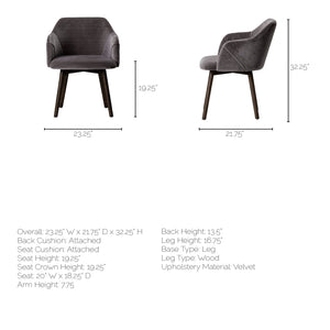Grey Velvet Wrap with Black Wooden Base Dining Chair