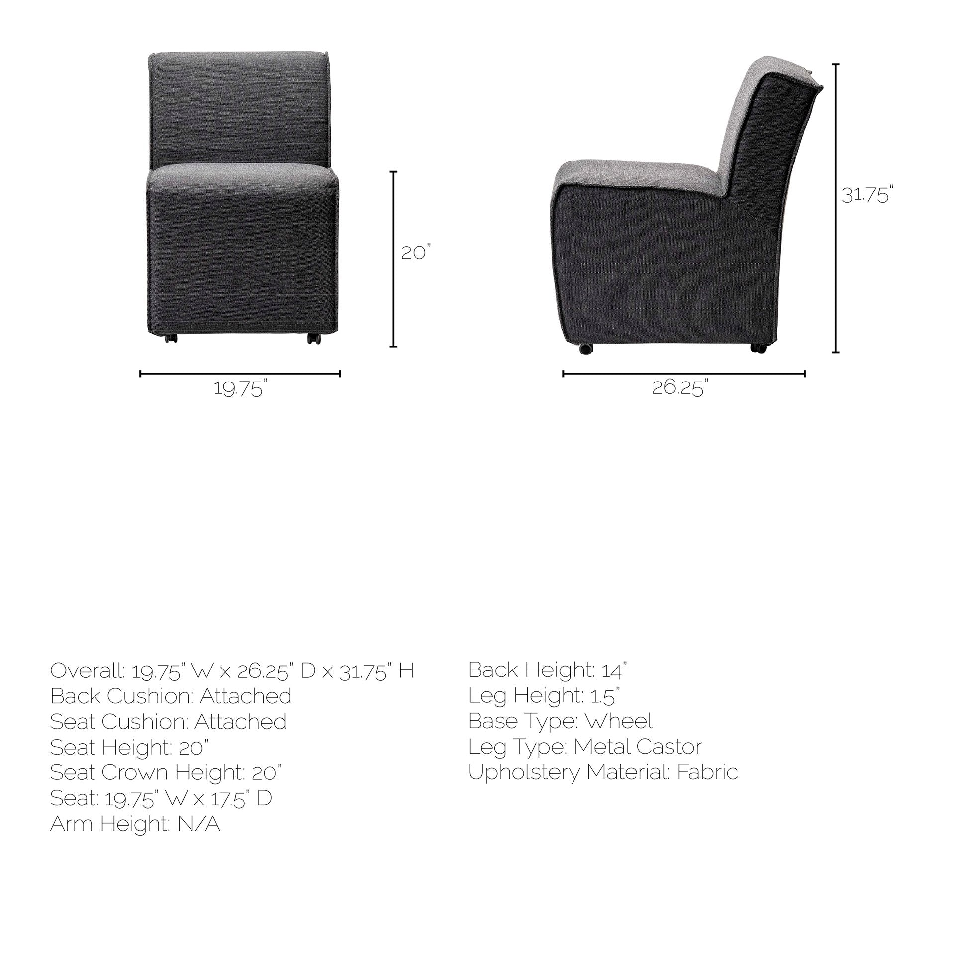 Fully Upholstered Grey Fabric Dining Chair on Casters