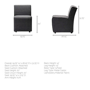 Fully Upholstered Grey Fabric Dining Chair on Casters