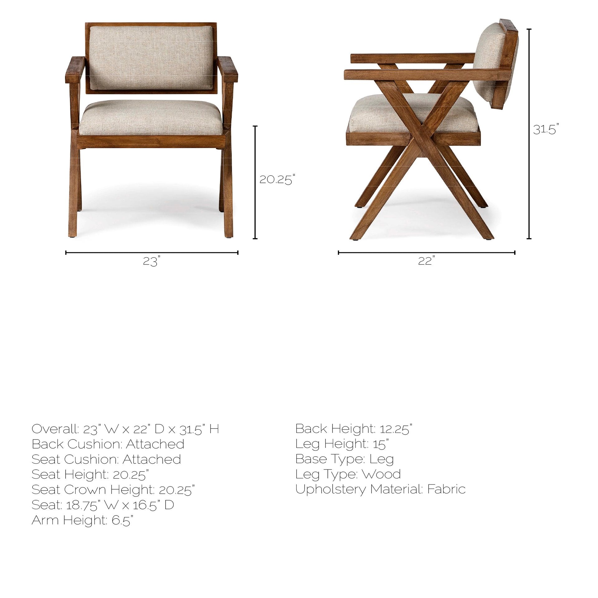Cream Fabric Wrap with Medium Brown Wooden Frame Dining Chair