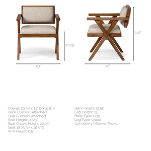 Cream Fabric Wrap with Medium Brown Wooden Frame Dining Chair