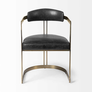 Black Leather Seat with Gold Iron Frame Dining Chair