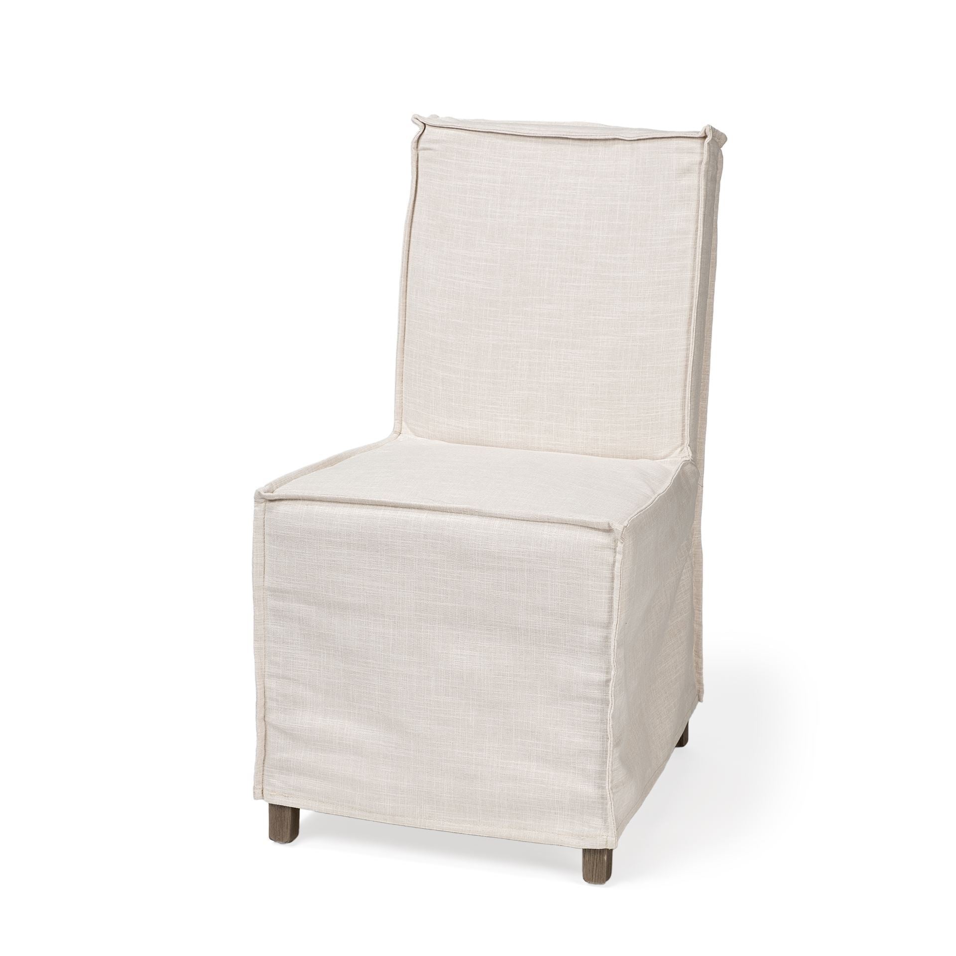 Cream Fabric Slip Cover with Brown Wooden Base Dining Chair