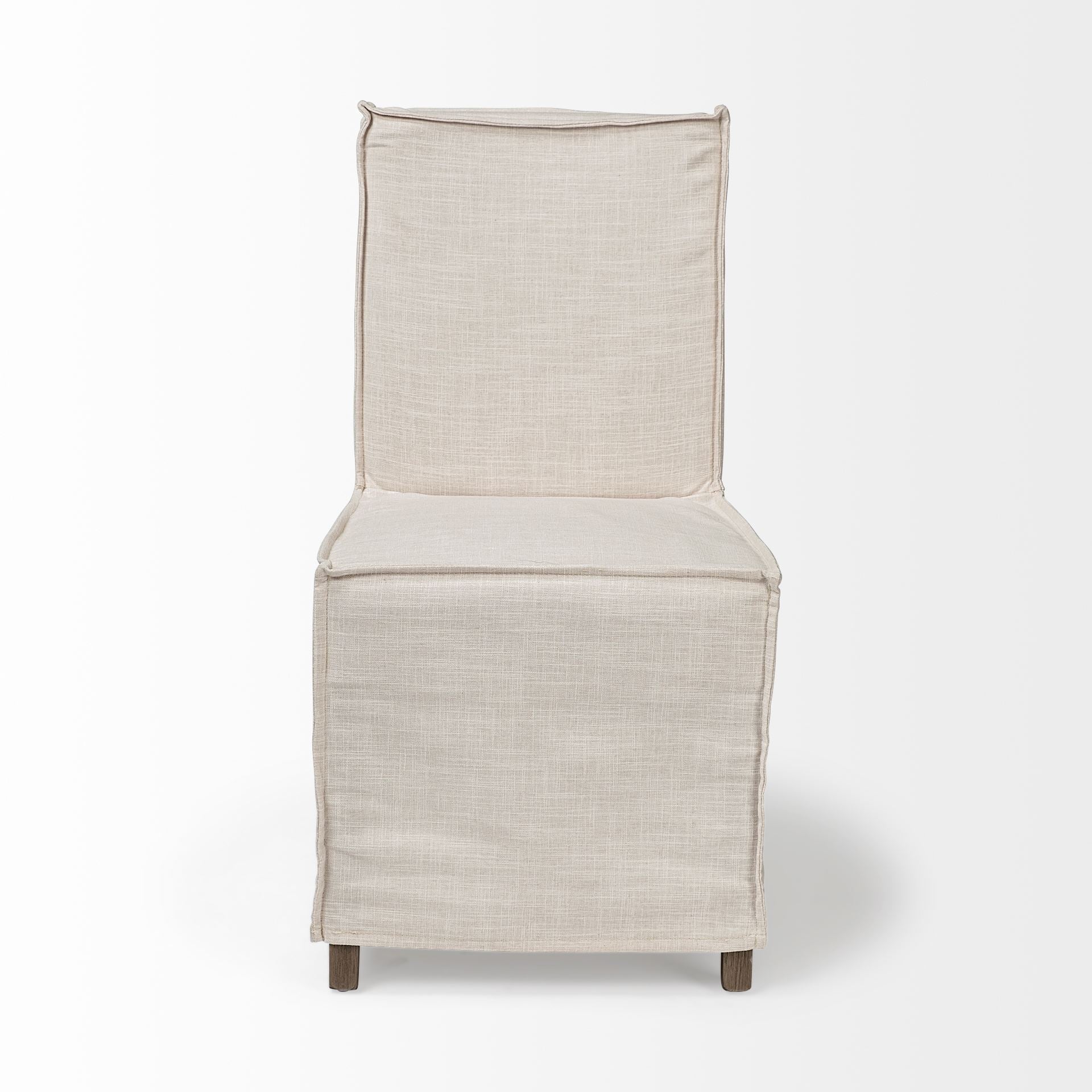 Cream Fabric Slip Cover with Brown Wooden Base Dining Chair
