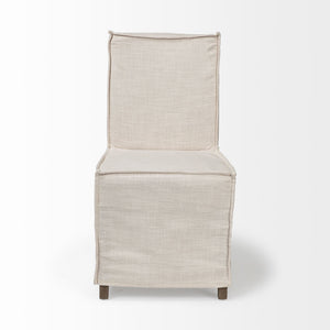 Cream Fabric Slip Cover with Brown Wooden Base Dining Chair