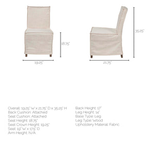 Cream Fabric Slip Cover with Brown Wooden Base Dining Chair