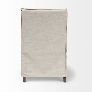 Cream Fabric Slip Cover with Brown Wood Frame Dining Chair