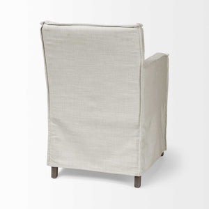 Cream Fabric Slip Cover with Brown Wood Frame Dining Chair