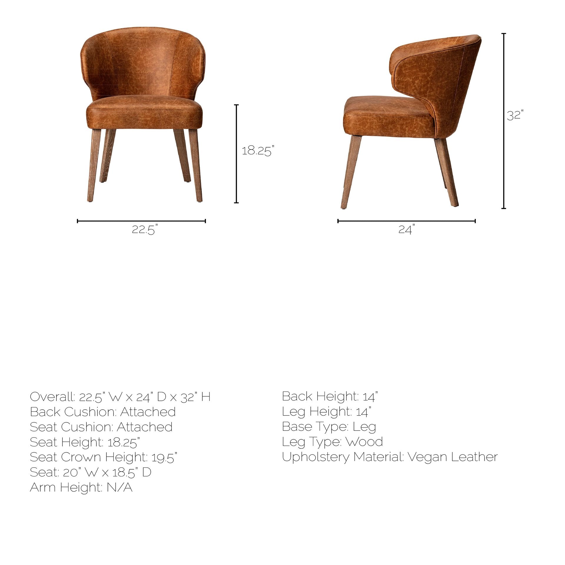 Brown Toned Leather with Brown Wooden Base Dining Chair