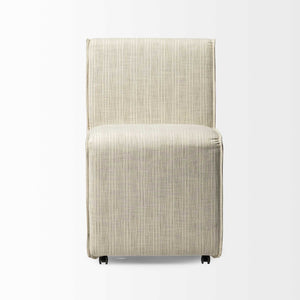Fully Upholstered Cream Toned Fabric Dining Chair on Casters