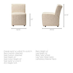 Fully Upholstered Cream Toned Fabric Dining Chair on Casters