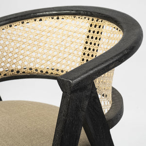 Grey Linen with Black Wooden Frame Wrap Seat Dining Chair