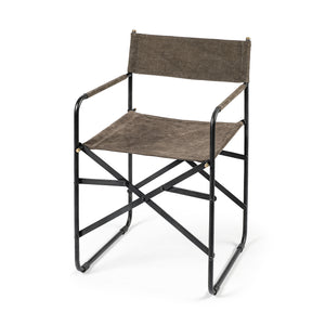 Brown Leather with Black Iron Frame Dining Chair