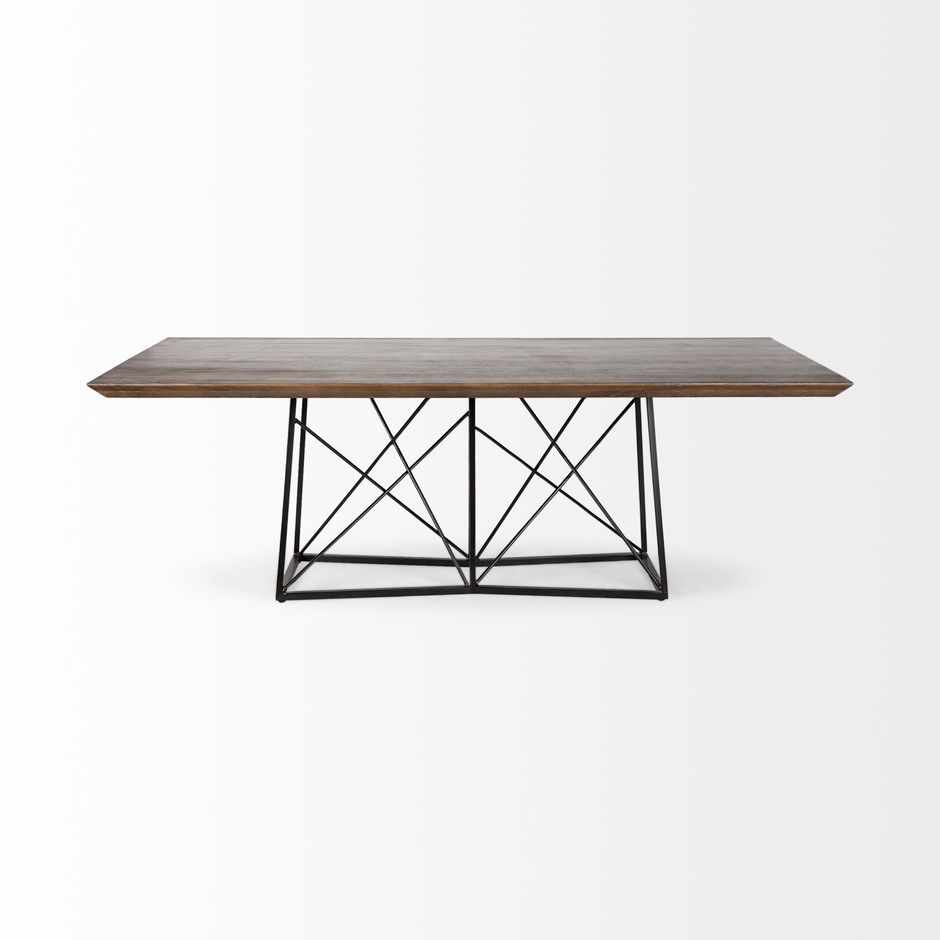 86x40 Brown Solid Wood Top Black Metal Base Dining Table