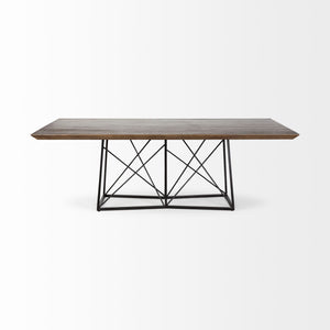 86x40 Brown Solid Wood Top Black Metal Base Dining Table