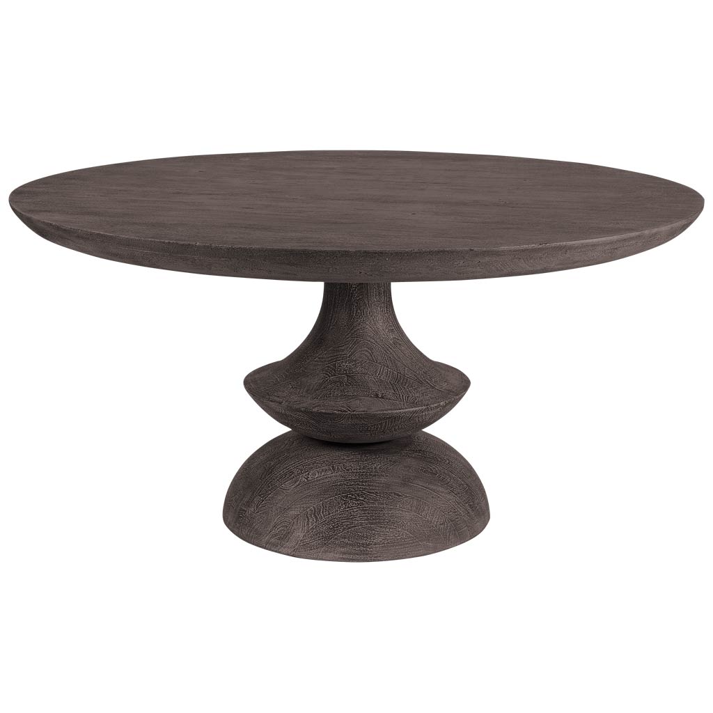 60" Round Charcoal Gray Solid Wood Table Top and Base Dining Table