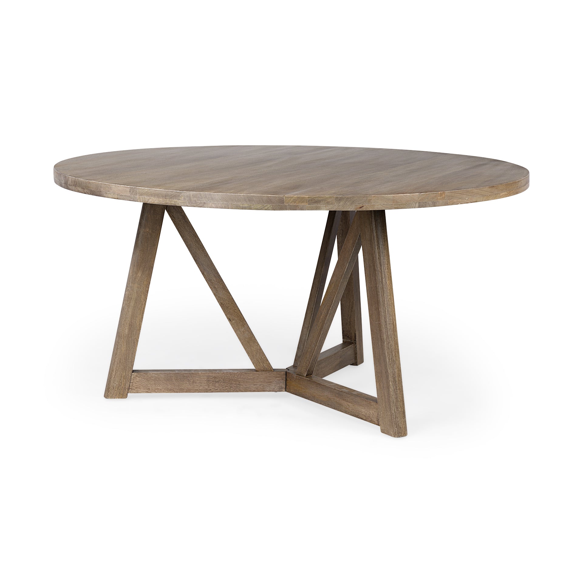 60" Round Brown Solid Wood Top and Base Dining Table