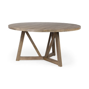 60" Round Brown Solid Wood Top and Base Dining Table