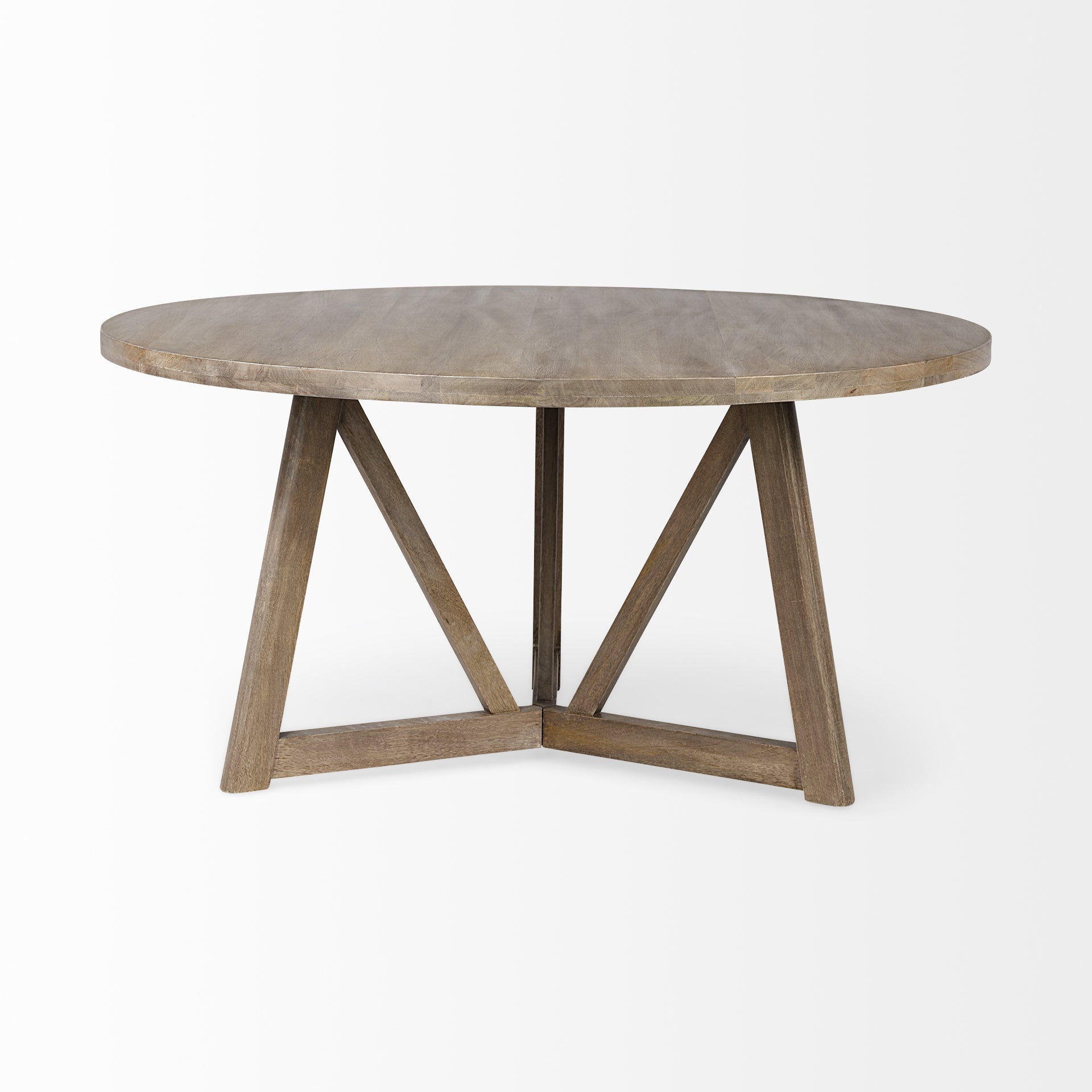 60" Round Brown Solid Wood Top and Base Dining Table