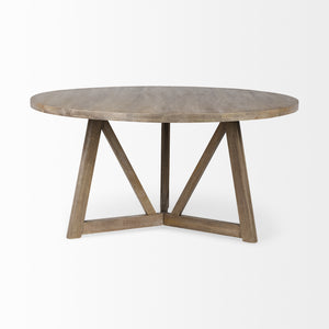 60" Round Brown Solid Wood Top and Base Dining Table