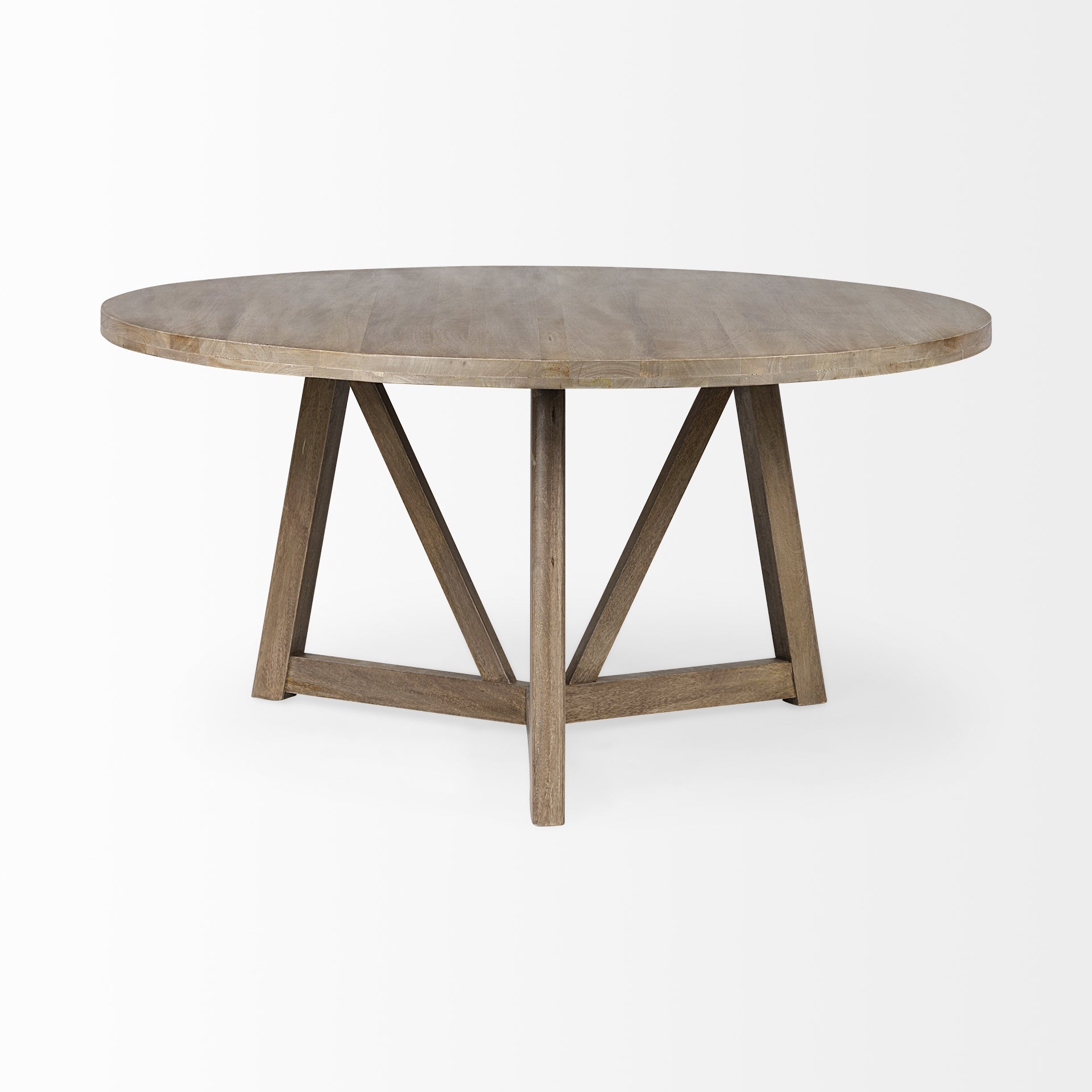 60" Round Brown Solid Wood Top and Base Dining Table