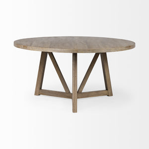 60" Round Brown Solid Wood Top and Base Dining Table