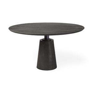 54" Brown Solid Wood Top with Brown Metal and Wood Base Dining Table