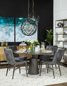 54" Brown Solid Wood Top with Brown Metal and Wood Base Dining Table