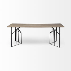 Corrigan 84x40 Rectangular Brown Solid Wood Top Black Metal Base Dining Table