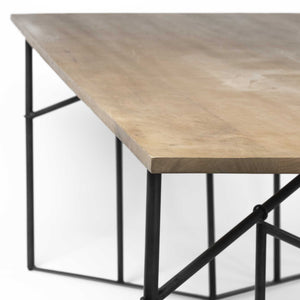 Corrigan 84x40 Rectangular Brown Solid Wood Top Black Metal Base Dining Table