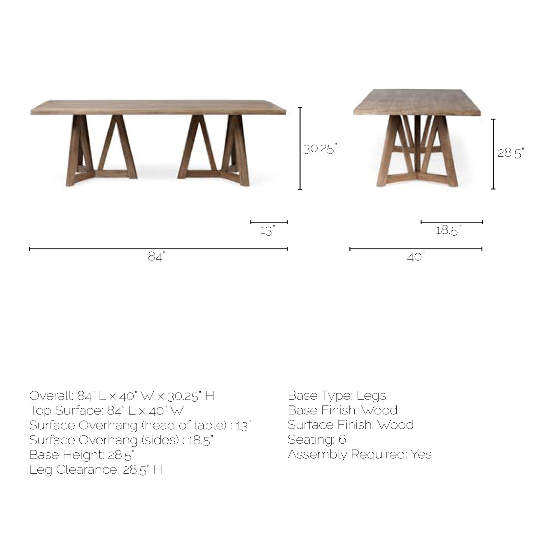 84x40 Rectangular Brown Solid Wood Top & Base Dining Table