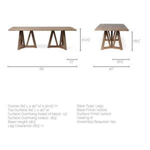 84x40 Rectangular Brown Solid Wood Top & Base Dining Table