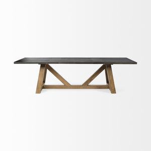 96x42 Rectangular Two Tone Brown Solid Wood Dining Table