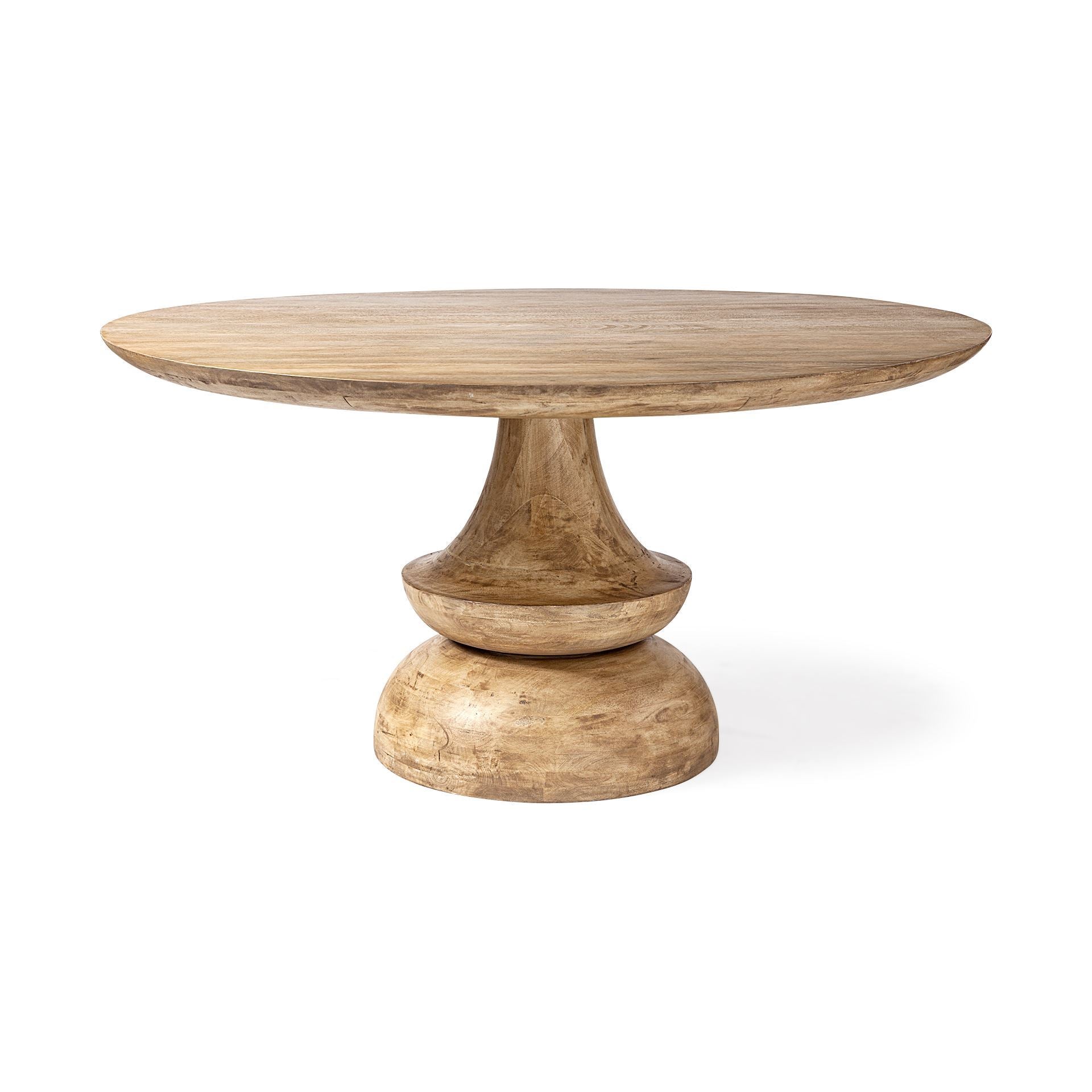 60" Round Blonde Solid Wood and Base Dining Table