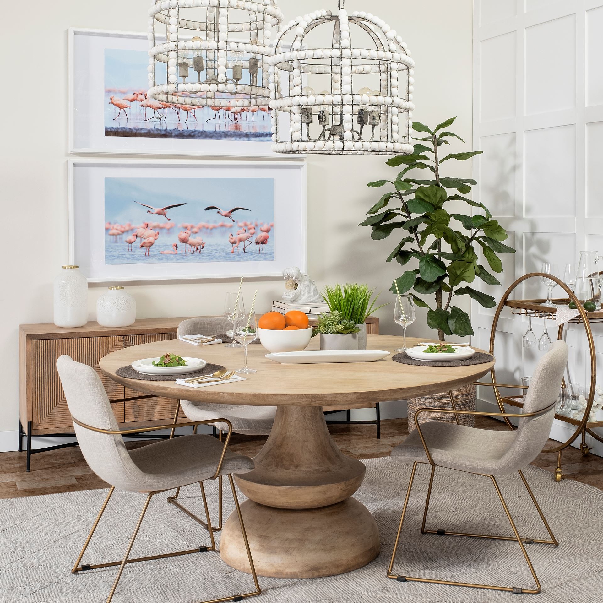 60" Round Blonde Solid Wood and Base Dining Table