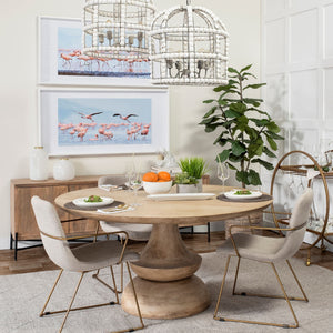 60" Round Blonde Solid Wood and Base Dining Table