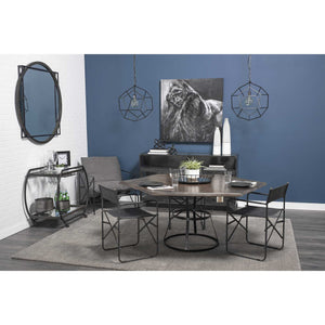 68" hexagon Brown Solid Wood Top with Black Metal Base Dining Table
