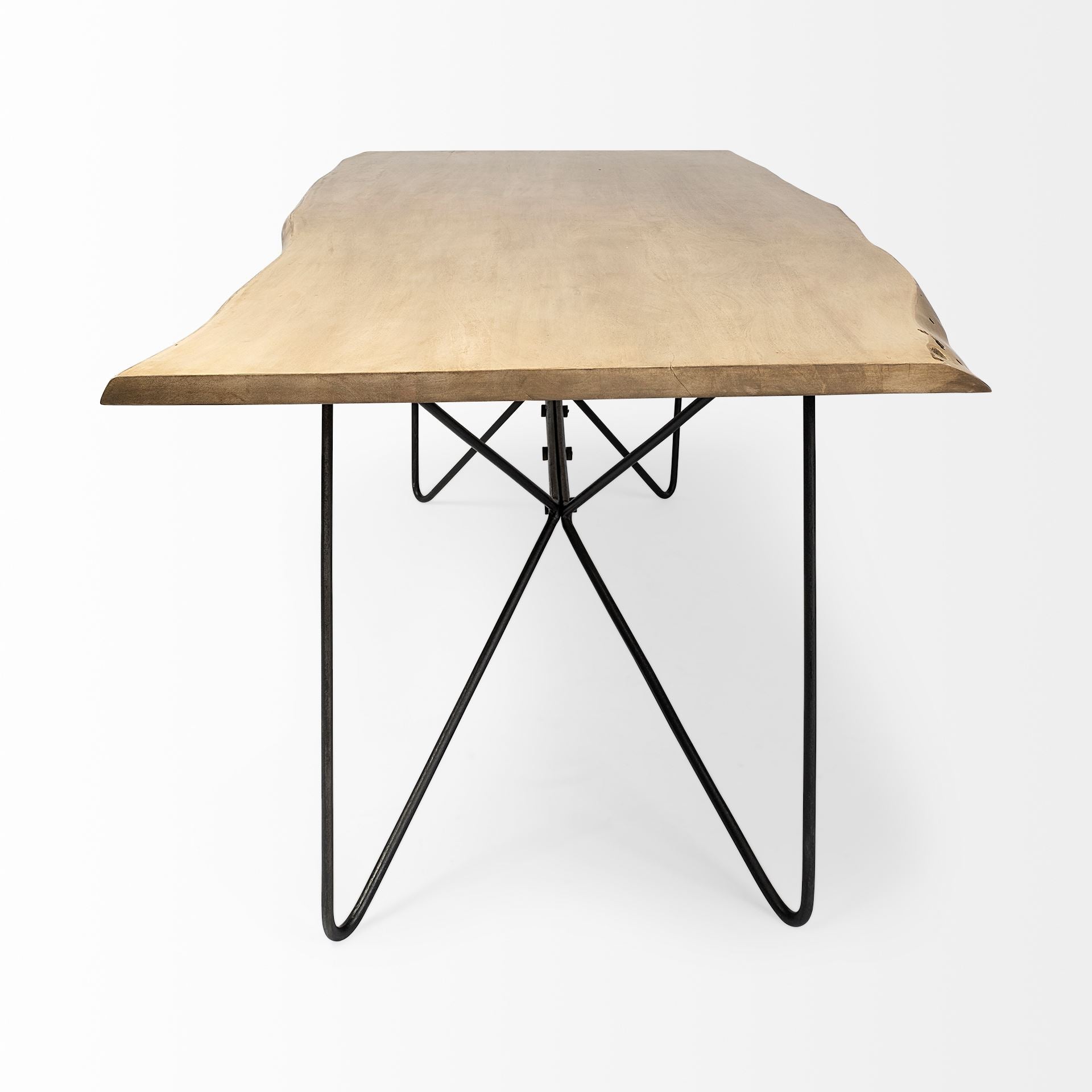 84x40 Rectangular Blonde Live Edge Sold Wood Top with Black Metal Base Dining Table