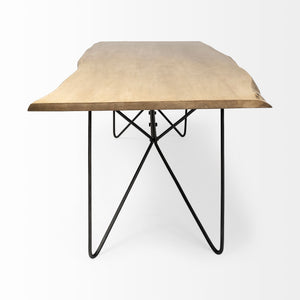 84x40 Rectangular Blonde Live Edge Sold Wood Top with Black Metal Base Dining Table