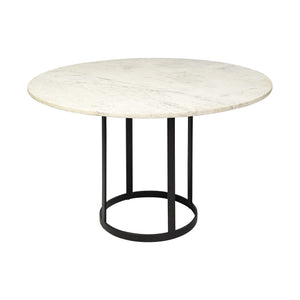 48" Round White Marble Top with Black Metal Base Dining Table