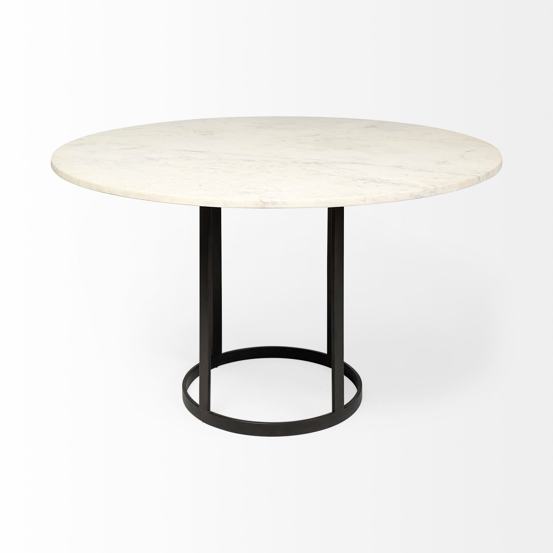 48" Round White Marble Top with Black Metal Base Dining Table