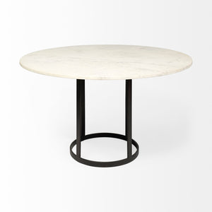 48" Round White Marble Top with Black Metal Base Dining Table