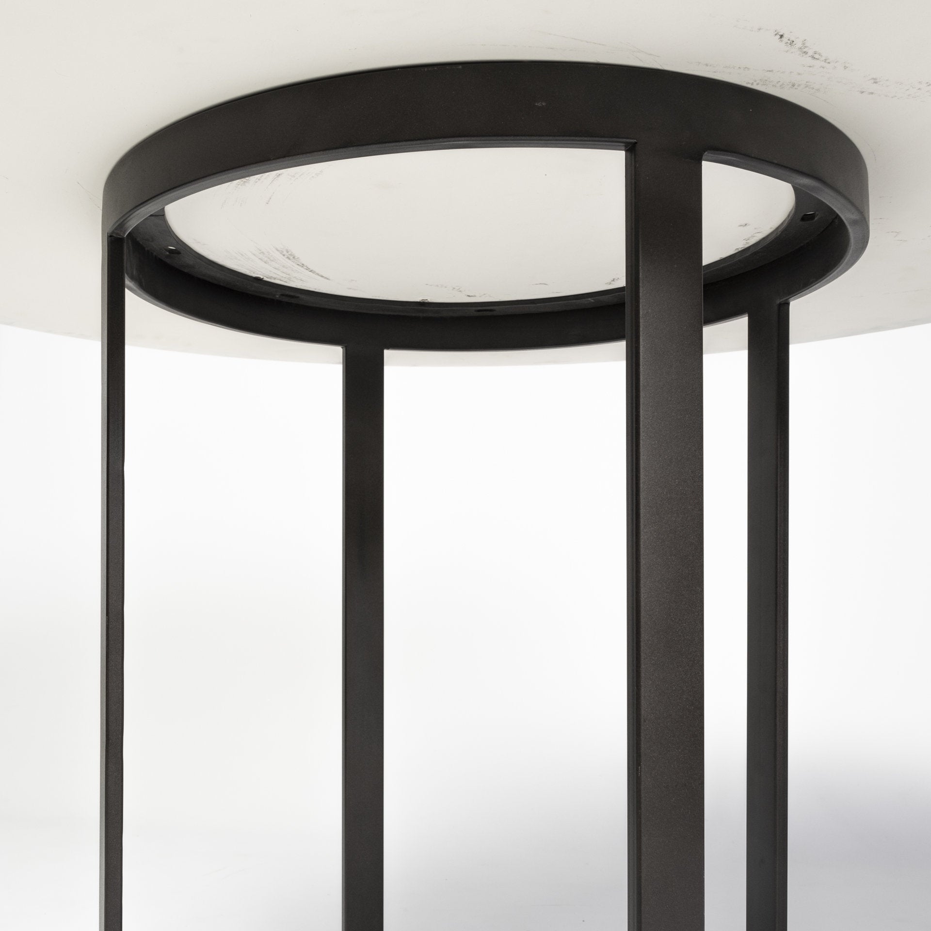 48" Round White Marble Top with Black Metal Base Dining Table