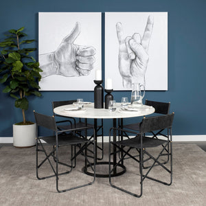 48" Round White Marble Top with Black Metal Base Dining Table