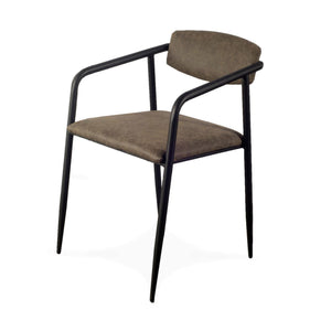 Brown Faux Leather Seat with Black Iron Frame Dining Chair