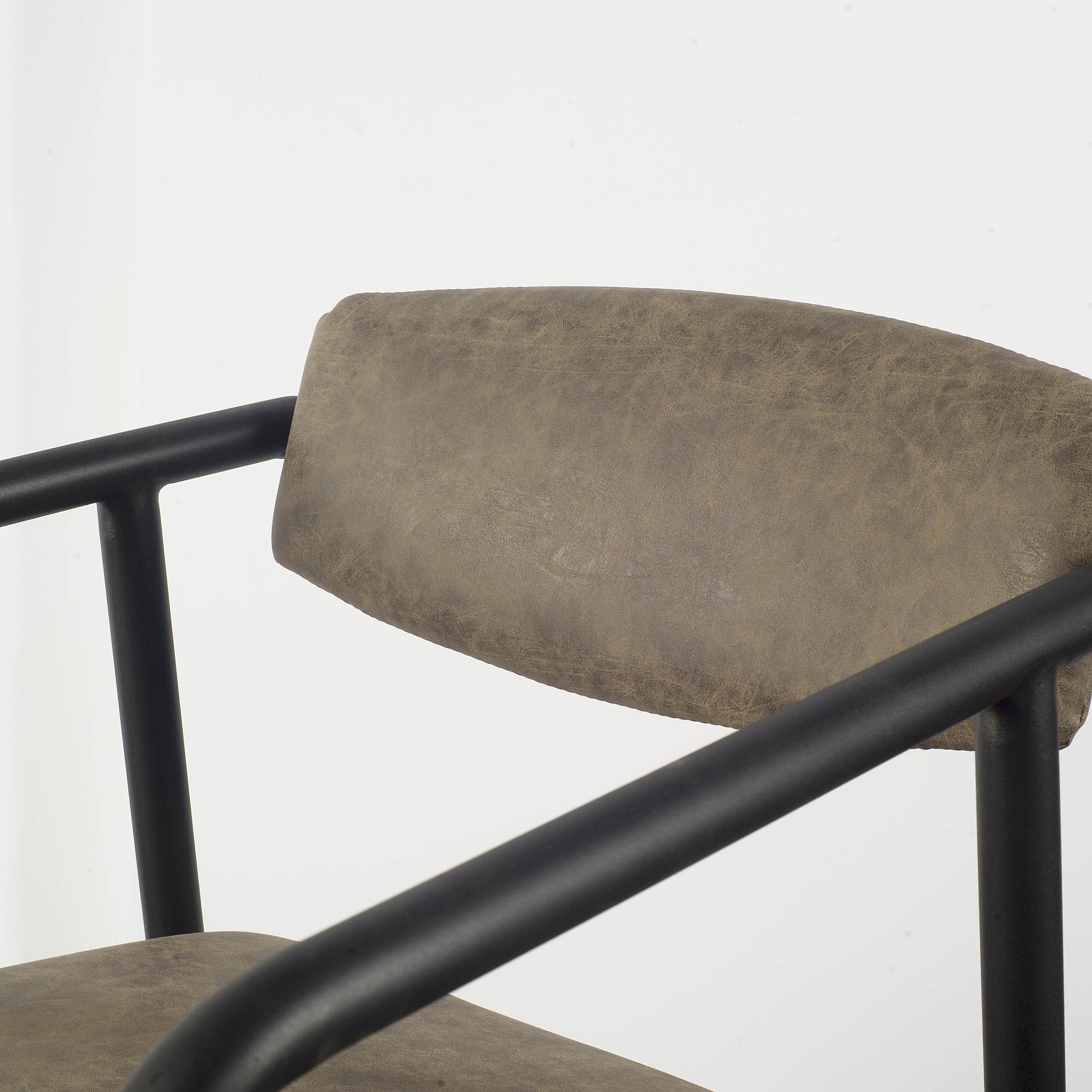 Brown Faux Leather Seat with Black Iron Frame Dining Chair