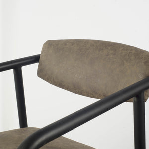 Brown Faux Leather Seat with Black Iron Frame Dining Chair