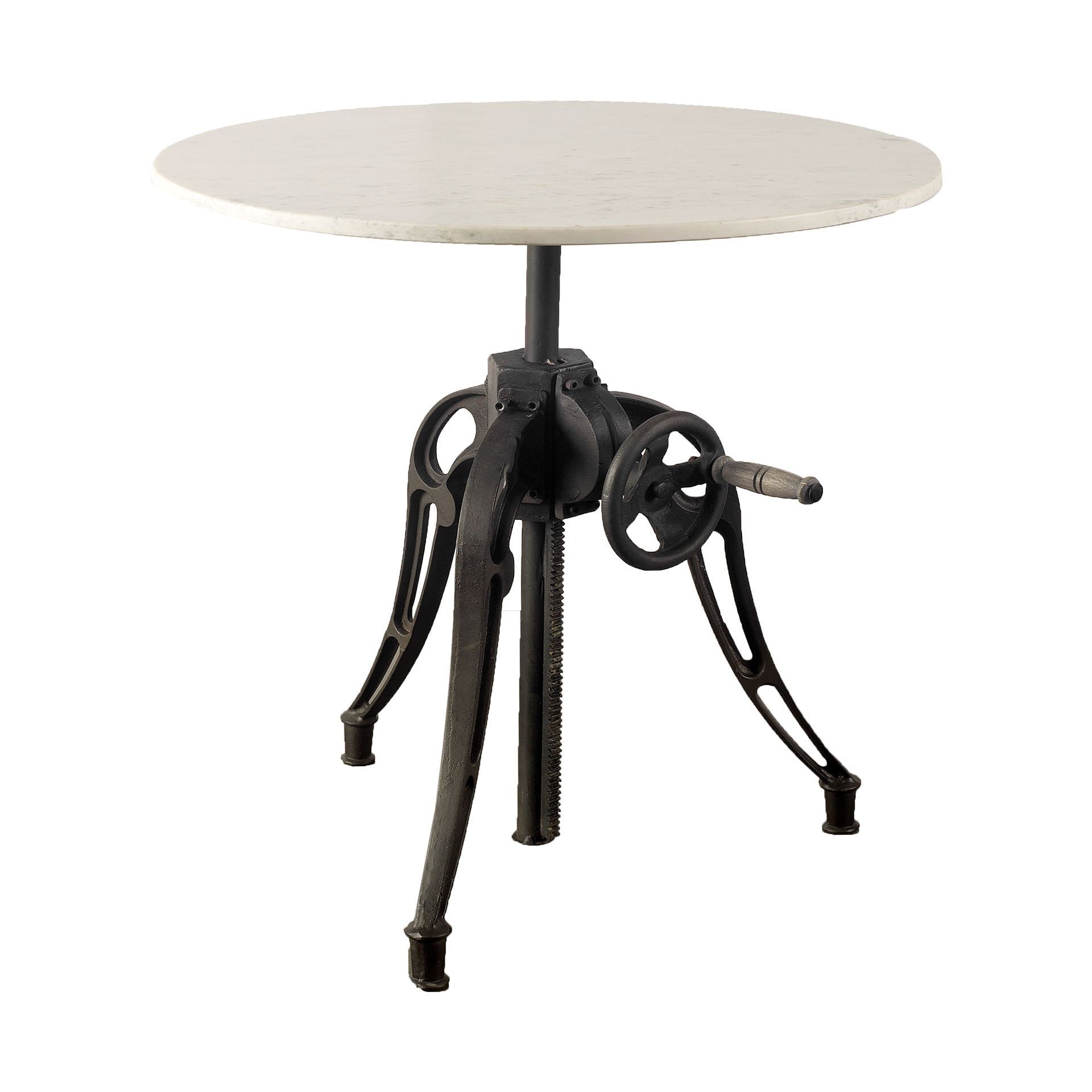 30" Round White Marble Top with Black Metal Base Dining Table