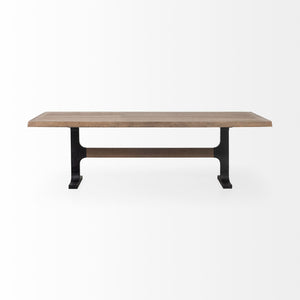 96x42 Rectangular Brown Solid Wood Top with Black Metal Base Dining Table